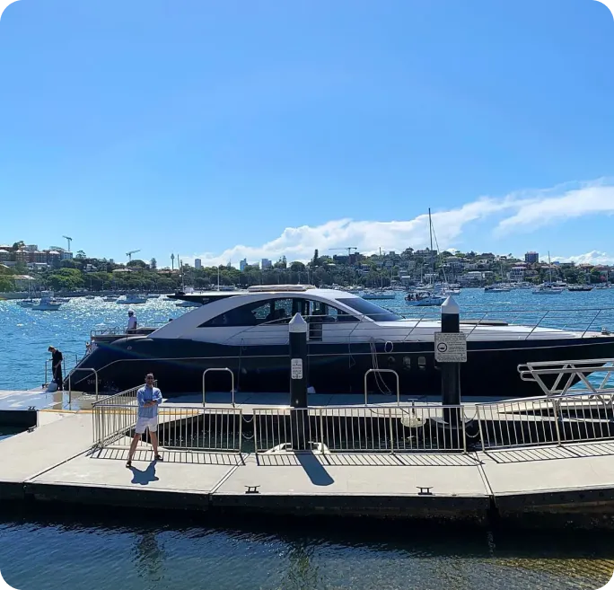 Boat docked at harbour for Talent Butler client retreat