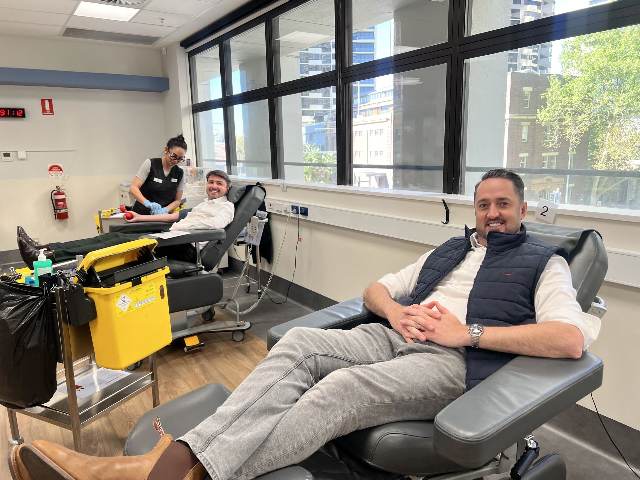 Mat & Tom giving blood