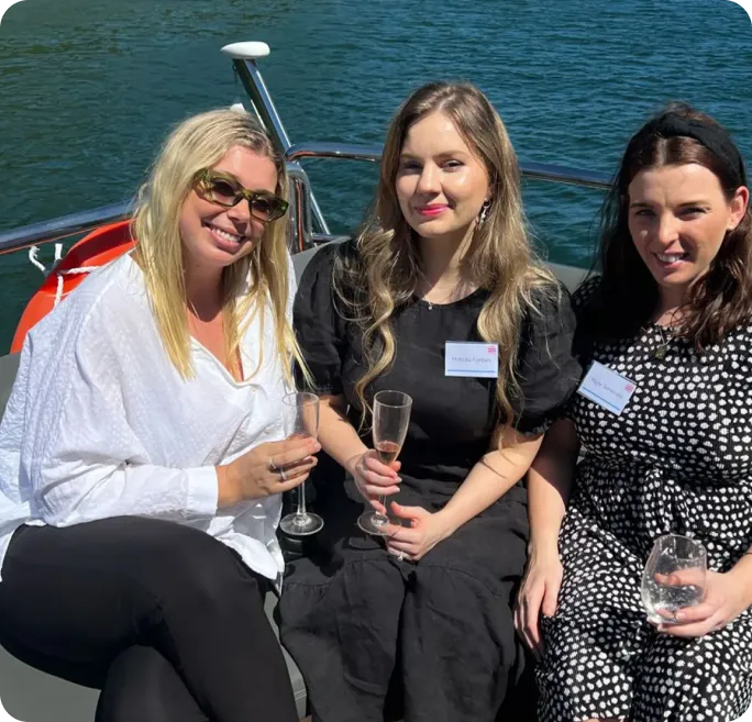 Talent Butler female clients smiling on Sydney boat trip